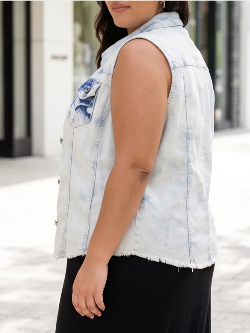 Maurices White and Blue Button Down Sleeveless Shirt